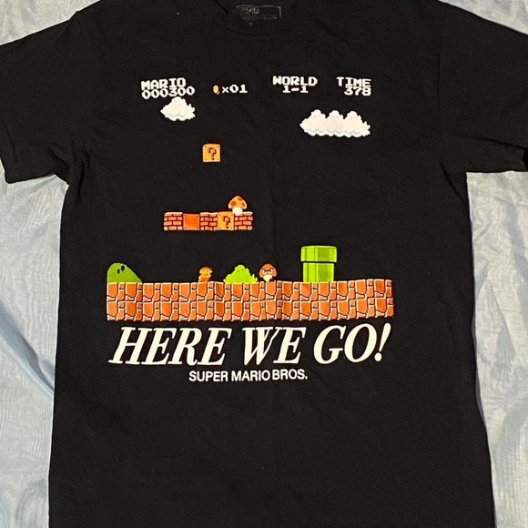 Nintendo Other - Super Mario Here black tshirt gaming retro 90s Small Nintendo
